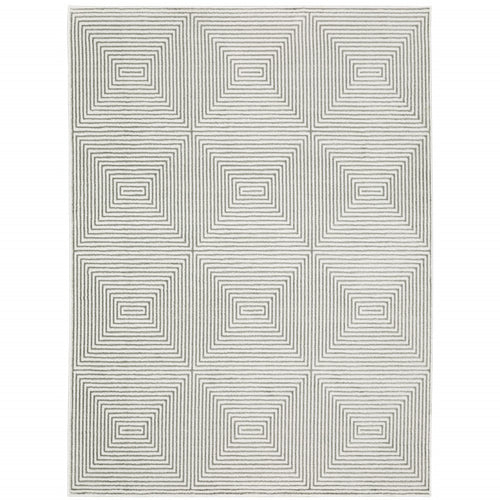 3' X 5' Grey And White Geometric Power Loom Stain Resistant Area Rug