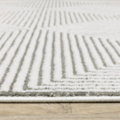 3' X 5' Grey And White Geometric Power Loom Stain Resistant Area Rug