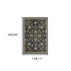 10' X 13' Charcoal And Blue Oriental Distressed Area Rug