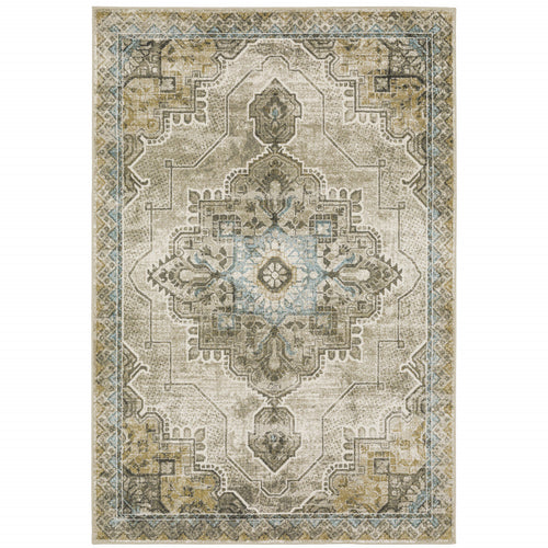 7' X 9' Blue And Gray Oriental Area Rug