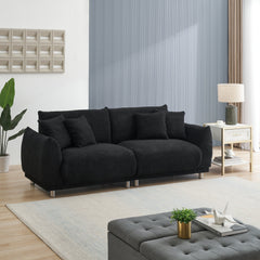 86.6 inch teddy fleece black sofa with four throw pillows hardware