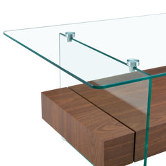 Modern Two-Tier Coffee Table with Drawer - Clear Tempered Glass &
