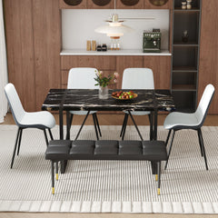 Table and chair set.Modern Black Marble Pattern MDF Dining Table Set -