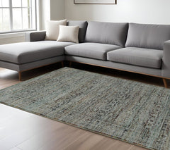 7' X 10' Blue Green Oriental Power Loom Area Rug