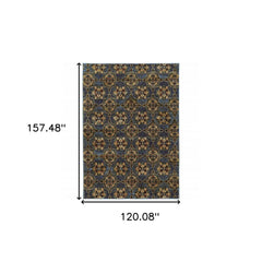 10' X 13' Blue and Gold Oriental Power Loom Area Rug