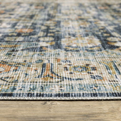 2' X 3' Blue And Gold Oriental Distressed Area Rug
