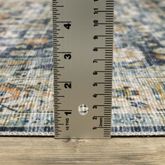 2' X 3' Blue And Gold Oriental Distressed Area Rug