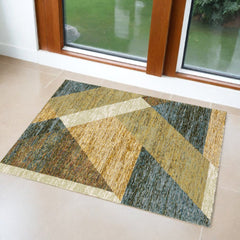 3' X 5' Blue and Beige Geometric Power Loom Area Rug