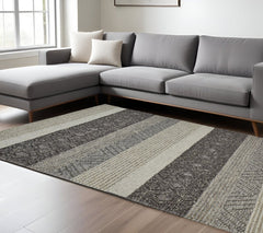 2' X 3' Gray Wool Floral Hand Woven Area Rug