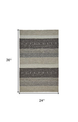 2' X 3' Gray Wool Floral Hand Woven Area Rug