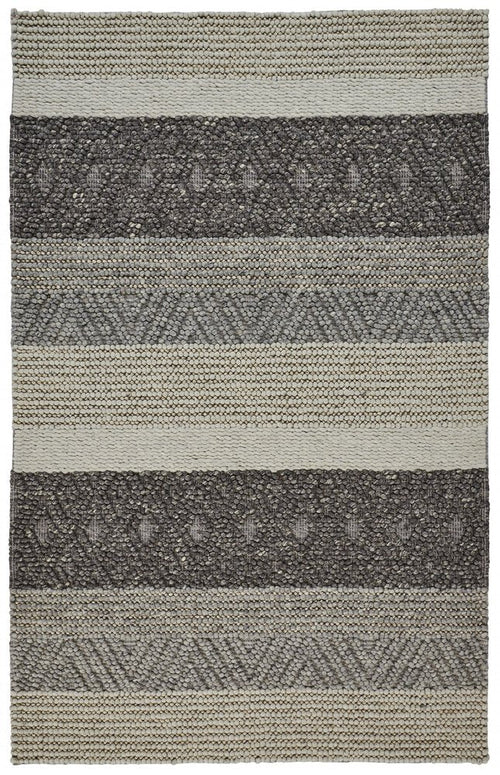 2' X 3' Gray Wool Floral Hand Woven Area Rug