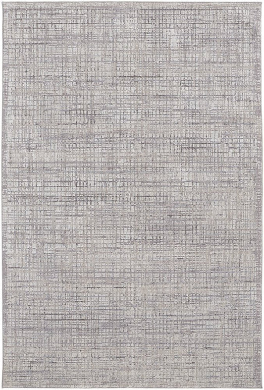 8' X 10' Taupe and Ivory Plaid Power Loom Distressed Area Rug