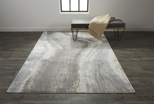 2' X 3' Gray and Ivory Abstract Power Loom Area Rug