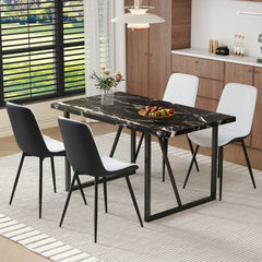 Table and chair set.Modern Black Marble Pattern MDF Dining Table Set -
