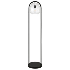 65" Black Column Floor Lamp With Clear Seeded Glass Globe Shade