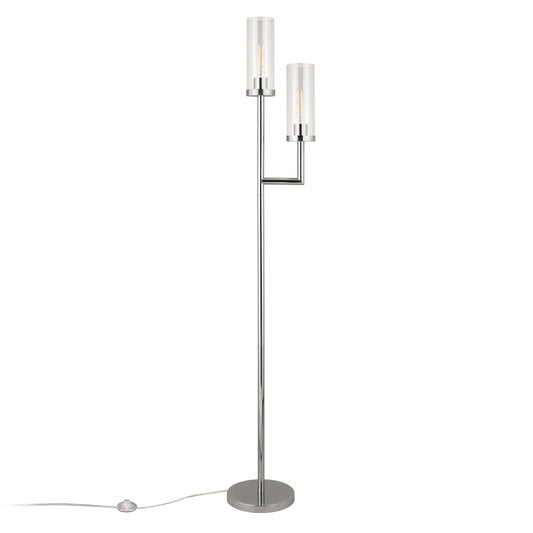 69" Nickel Two Light Torchiere Floor Lamp With Clear Transparent Glass