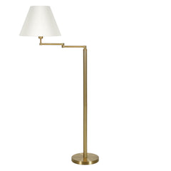 62" Gold And White Swing Arm Floor Lamp With White Fabric Empire Shade