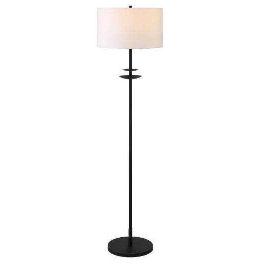 63" Black Traditional Shaped Floor Lamp With White Frosted Glass Drum