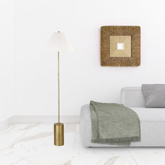 64" Brass Traditional Shaped Floor Lamp With White Frosted Glass