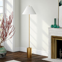 64" Brass Traditional Shaped Floor Lamp With White Frosted Glass
