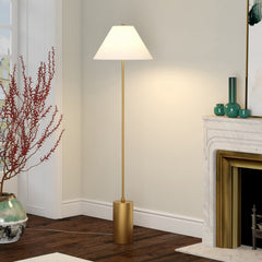64" Brass Traditional Shaped Floor Lamp With White Frosted Glass