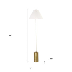 64" Brass Traditional Shaped Floor Lamp With White Frosted Glass