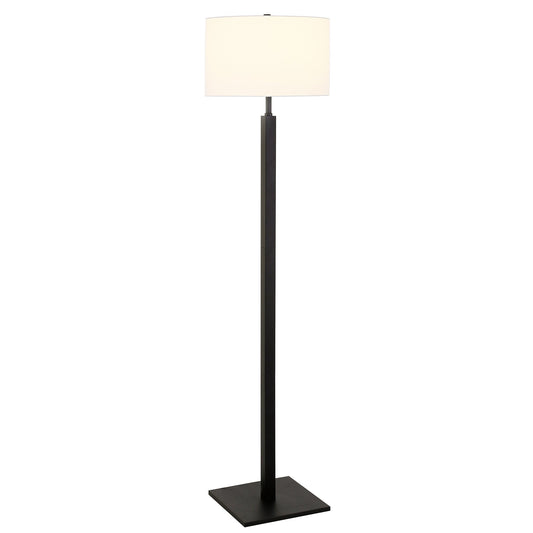 62" Black Traditional Shaped Floor Lamp With White Frosted Glass Drum