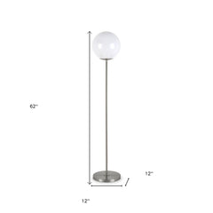 62" Silver Novelty Floor Lamp With White Plastic Globe Shade