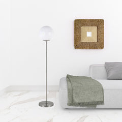 62" Silver Novelty Floor Lamp With White Plastic Globe Shade