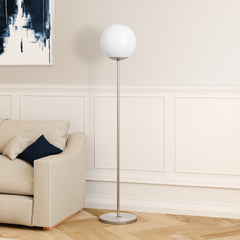 62" Silver Novelty Floor Lamp With White Plastic Globe Shade