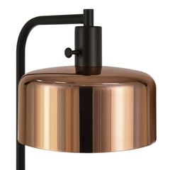 57" Black Arched Floor Lamp With Copper Metal Bell Shade