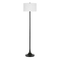 62" Black Floor Lamp With White Fabric Drum Shade