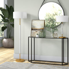 61" Brass Two Light Floor Lamp With White Frosted Glass Drum Shade