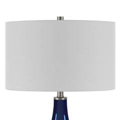 25" Navy Blue Glass Gourd Table Lamp With White Drum Shade