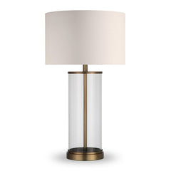 28" Brass Glass Table Lamp With White Drum Shade