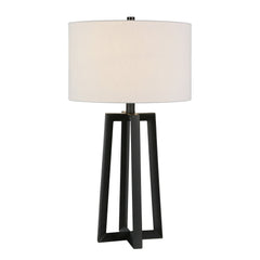 24" Black Metal Table Lamp With White Drum Shade
