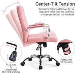 Mid-Back Office Chair with Arms 360� Swivel PU Leather Height