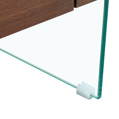 Modern Two-Tier Coffee Table with Drawer - Clear Tempered Glass &