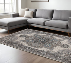 8' X 10' Ivory Taupe and Gray Medallion Power Loom Area Rug