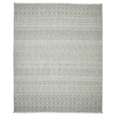 7' X 10' Gray Geometric Flatweave Handmade Distressed Area Rug With