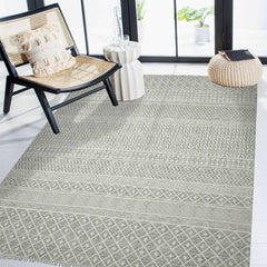 7' X 10' Gray Geometric Flatweave Handmade Distressed Area Rug With