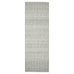 7' X 10' Gray Geometric Flatweave Handmade Distressed Area Rug With