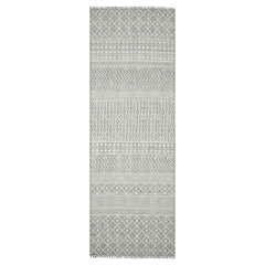 7' X 10' Gray Geometric Flatweave Handmade Distressed Area Rug With