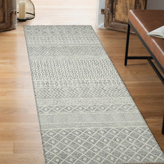 7' X 10' Gray Geometric Flatweave Handmade Distressed Area Rug With