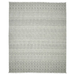 7' X 10' Gray Geometric Flatweave Handmade Distressed Area Rug With