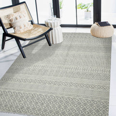 7' X 10' Gray Geometric Flatweave Handmade Distressed Area Rug With