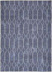 6' X 9' Blue and Ivory Geometric Power Loom Washable Area Rug