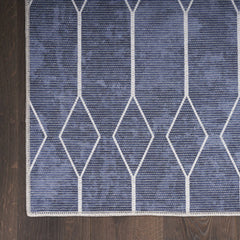 6' X 9' Blue and Ivory Geometric Power Loom Washable Area Rug