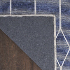 6' X 9' Blue and Ivory Geometric Power Loom Washable Area Rug