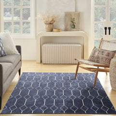 6' X 9' Blue and Ivory Geometric Power Loom Washable Area Rug